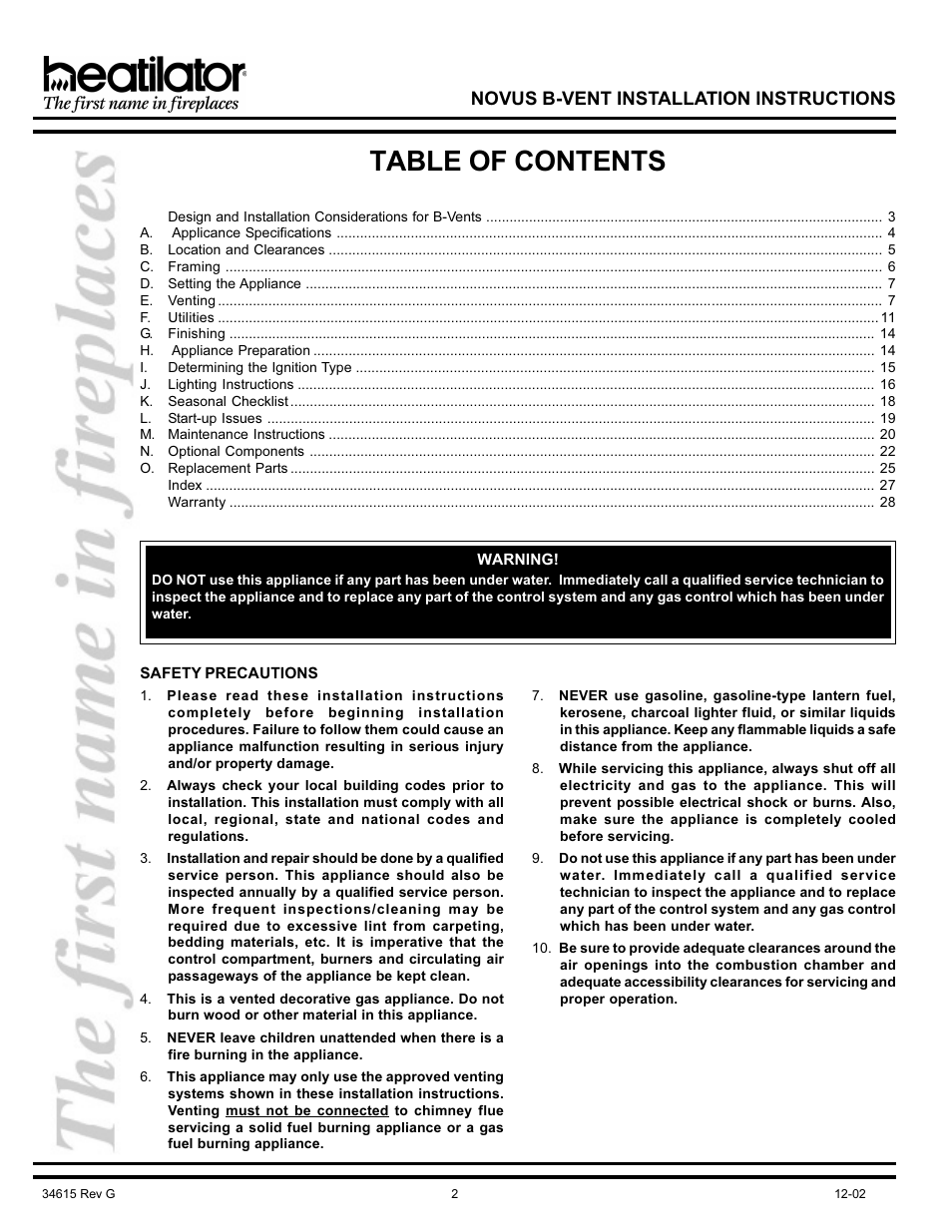 Hearth and Home Technologies NOVUS GNBC33 User Manual | Page 2 / 28