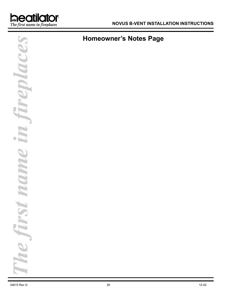 Hearth and Home Technologies NOVUS GNBC33 User Manual | Page 26 / 28