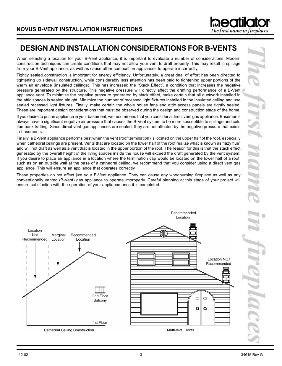 Design and installation considerations for b-vents, Novus b-vent installation instructions | Hearth and Home Technologies NOVUS GNBC33 User Manual | Page 3 / 28