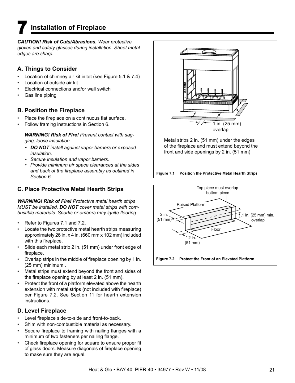 Installation of fireplace | Hearth and Home Technologies BAY-40 User Manual | Page 21 / 52