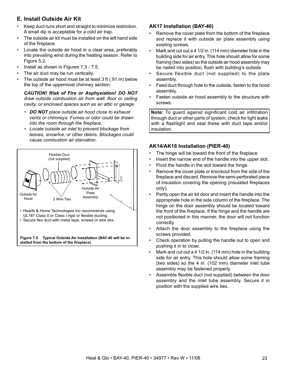 E. install outside air kit | Hearth and Home Technologies BAY-40 User Manual | Page 23 / 52