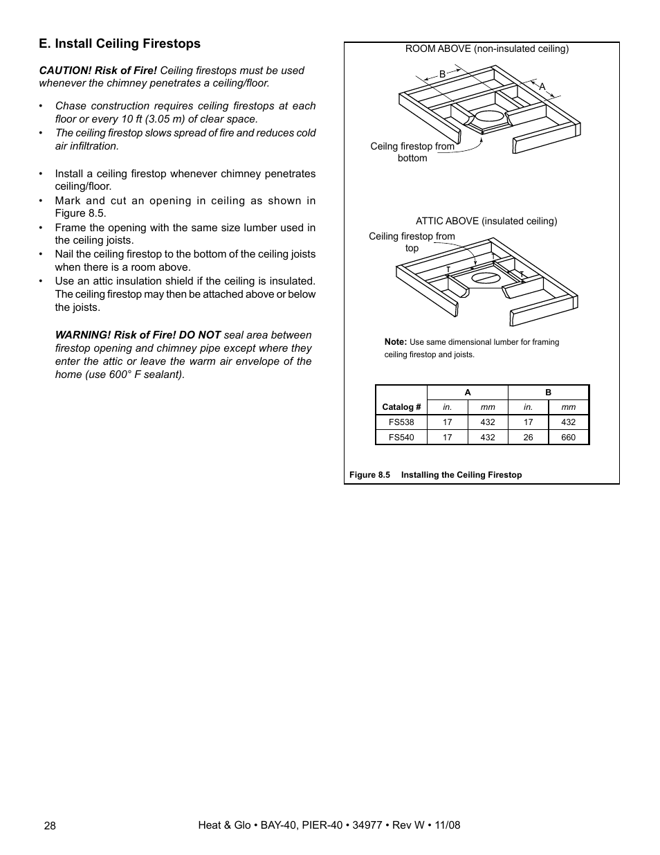 E. install ceiling firestops | Hearth and Home Technologies BAY-40 User Manual | Page 28 / 52