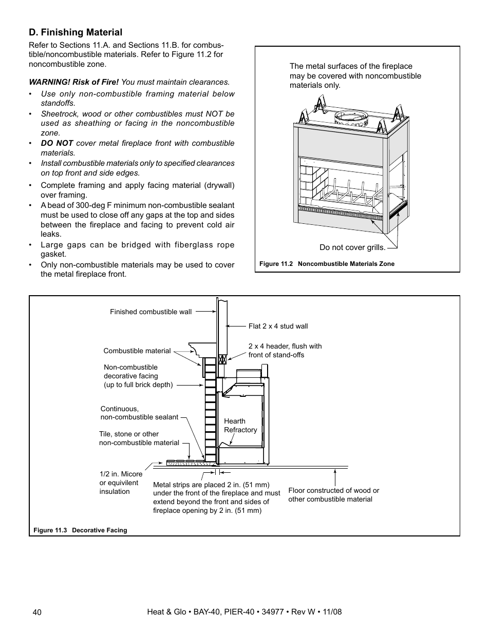 D. finishing material | Hearth and Home Technologies BAY-40 User Manual | Page 40 / 52