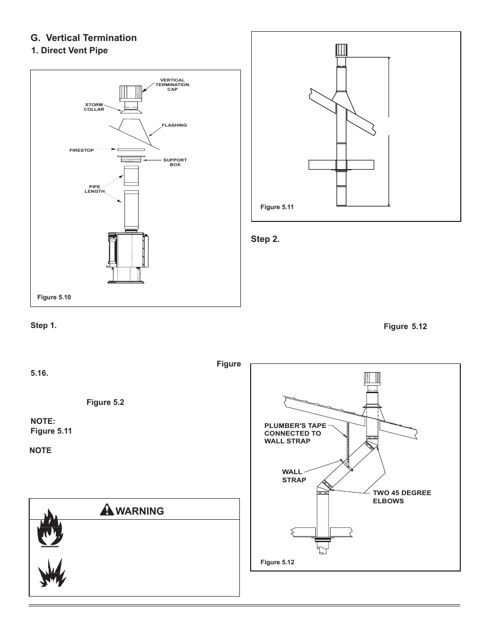 Warning, G. vertical termination, Step 2. s | Direct vent pipe | Hearth and Home Technologies Hudson Bay Direct Vent Gas Appliance HUDBAY-FS User Manual | Page 15 / 49