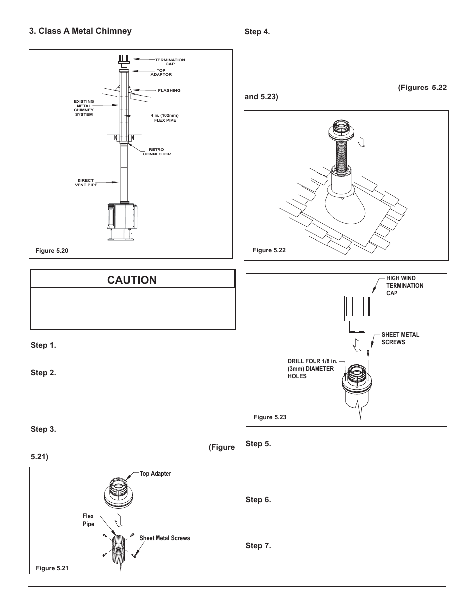 Caution, Class a metal chimney | Hearth and Home Technologies Hudson Bay Direct Vent Gas Appliance HUDBAY-FS User Manual | Page 19 / 49