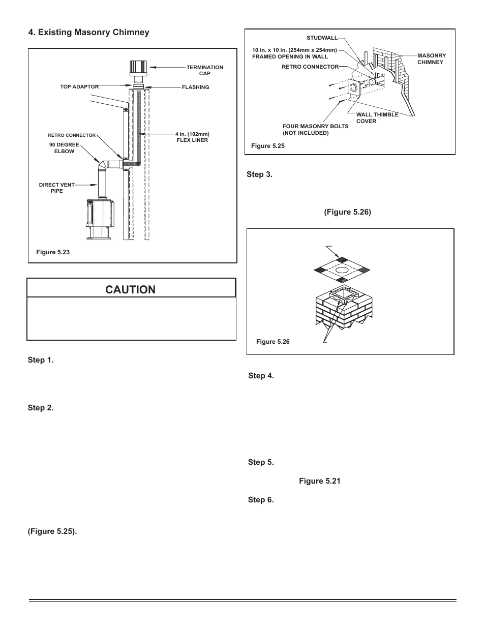 Caution, Existing masonry chimney | Hearth and Home Technologies Hudson Bay Direct Vent Gas Appliance HUDBAY-FS User Manual | Page 20 / 49