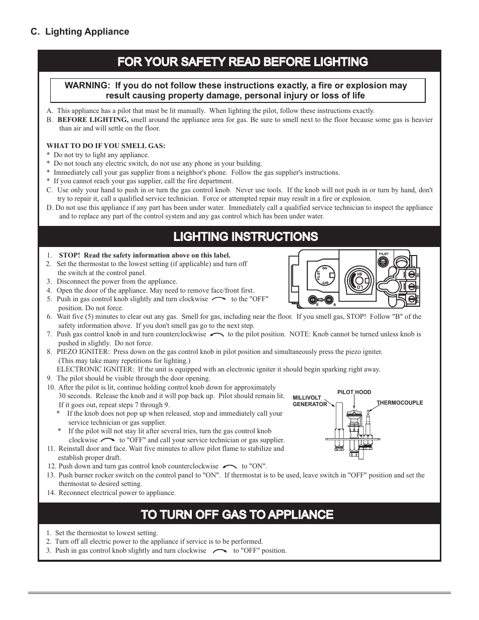 For your safety read before lighting | Hearth and Home Technologies Hudson Bay Direct Vent Gas Appliance HUDBAY-FS User Manual | Page 35 / 49