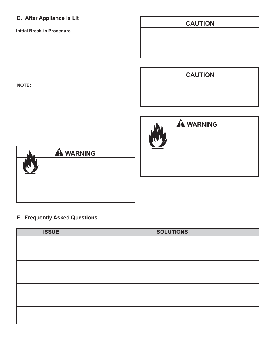 Warning, Caution | Hearth and Home Technologies Hudson Bay Direct Vent Gas Appliance HUDBAY-FS User Manual | Page 36 / 49