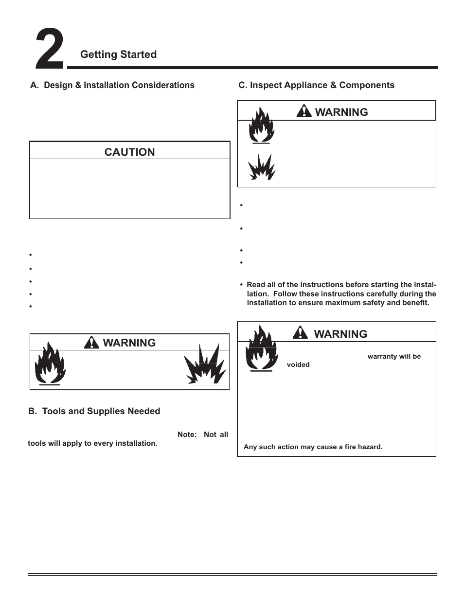 Getting started, Caution, Warning | Hearth and Home Technologies Hudson Bay Direct Vent Gas Appliance HUDBAY-FS User Manual | Page 6 / 49