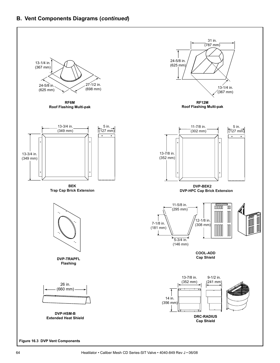 B. vent components diagrams ( continued ) | Hearth and Home Technologies Direct Vent Gas Appliance CD4842MR User Manual | Page 64 / 76