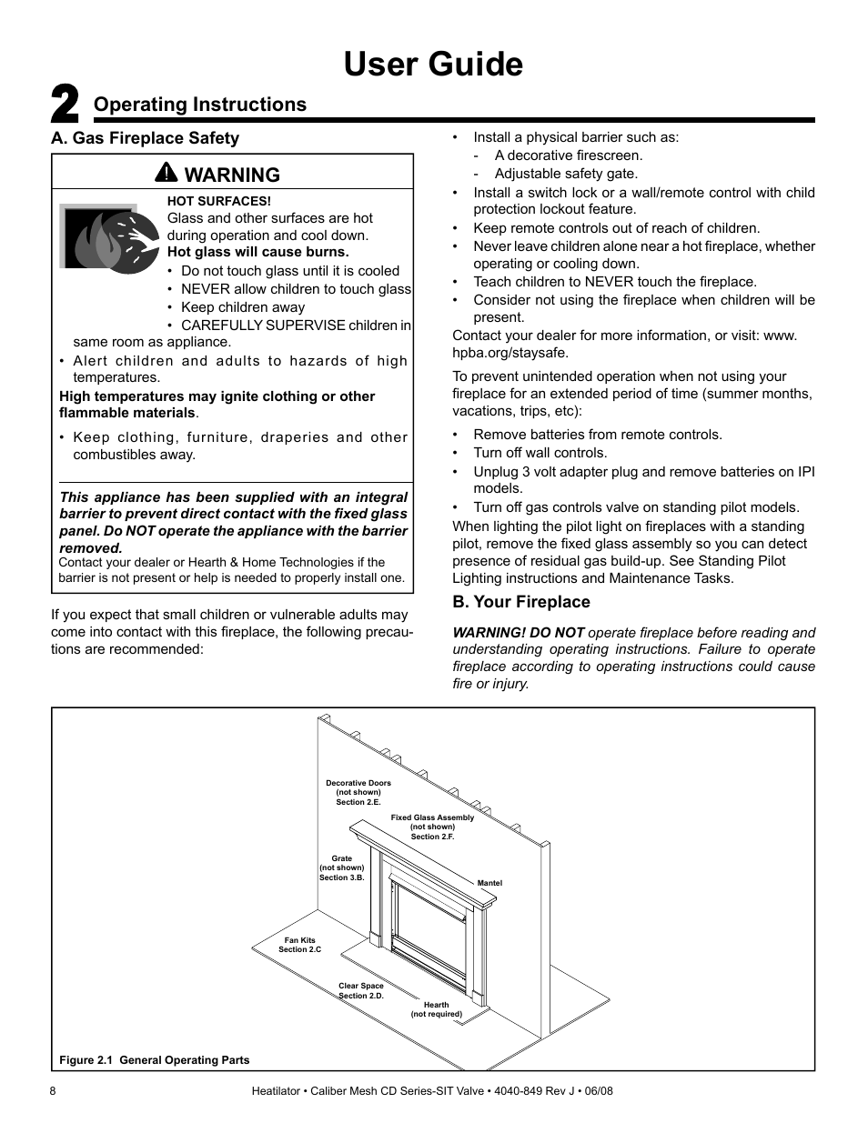User guide, Operating instructions, Warning | Hearth and Home Technologies Direct Vent Gas Appliance CD4842MR User Manual | Page 8 / 76