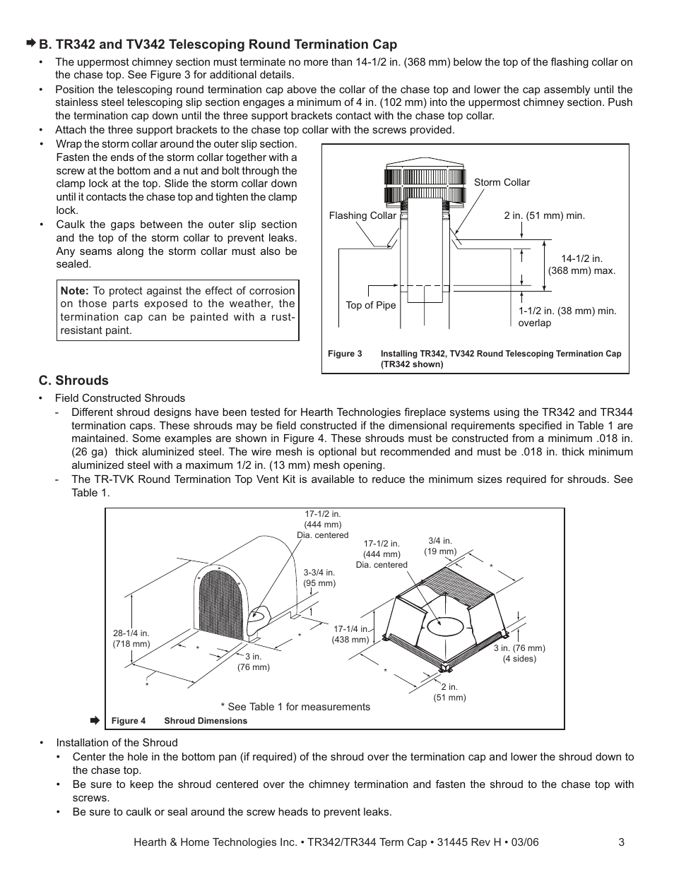 C. shrouds | Hearth and Home Technologies TR344 User Manual | Page 3 / 4