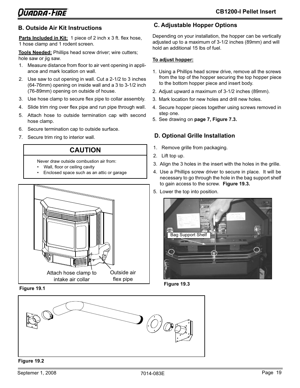 Caution | Hearth and Home Technologies CB1200I-B User Manual | Page 19 / 48