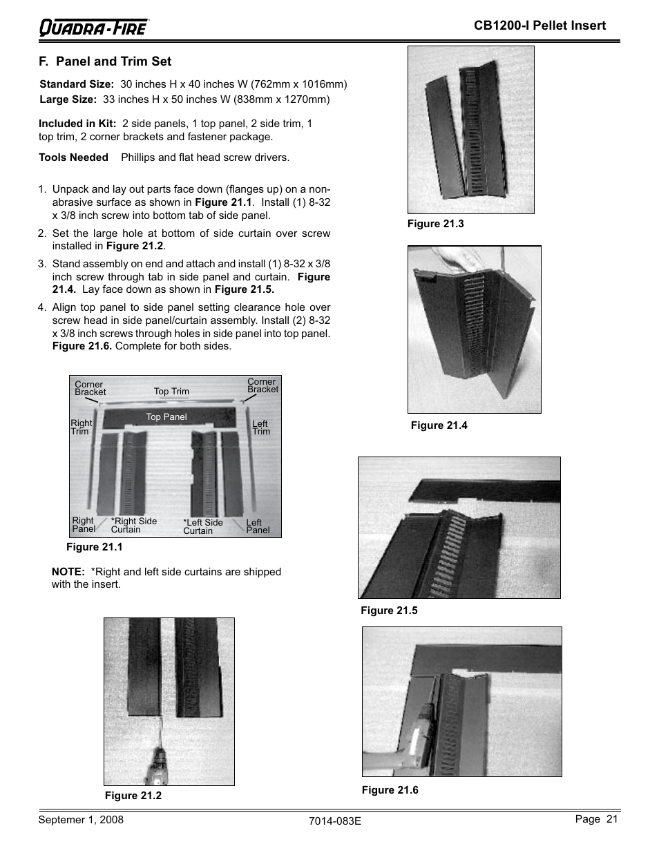 Cb1200-i pellet insert f. panel and trim set | Hearth and Home Technologies CB1200I-B User Manual | Page 21 / 48