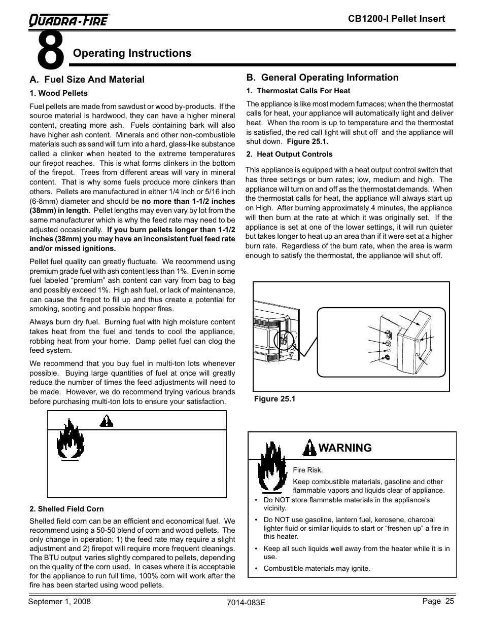 Operating instructions, Warning, Arning | Hearth and Home Technologies CB1200I-B User Manual | Page 25 / 48