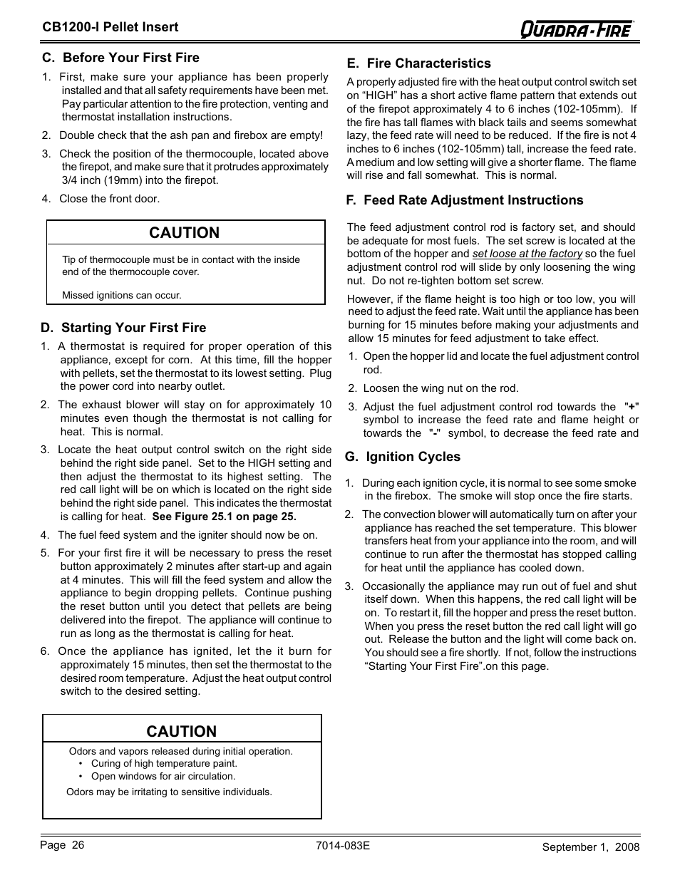 Caution | Hearth and Home Technologies CB1200I-B User Manual | Page 26 / 48