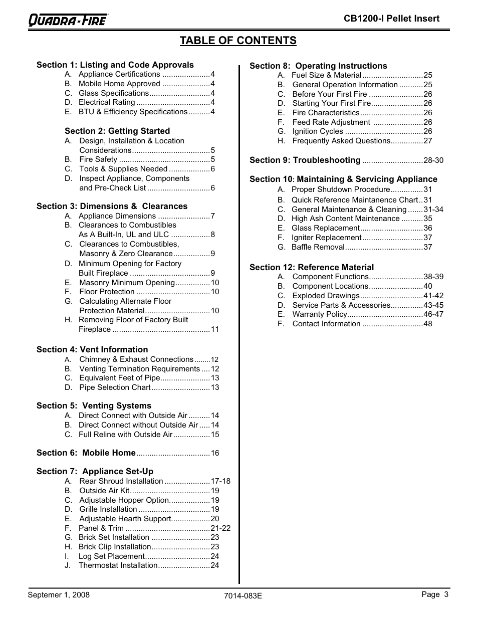 Hearth and Home Technologies CB1200I-B User Manual | Page 3 / 48