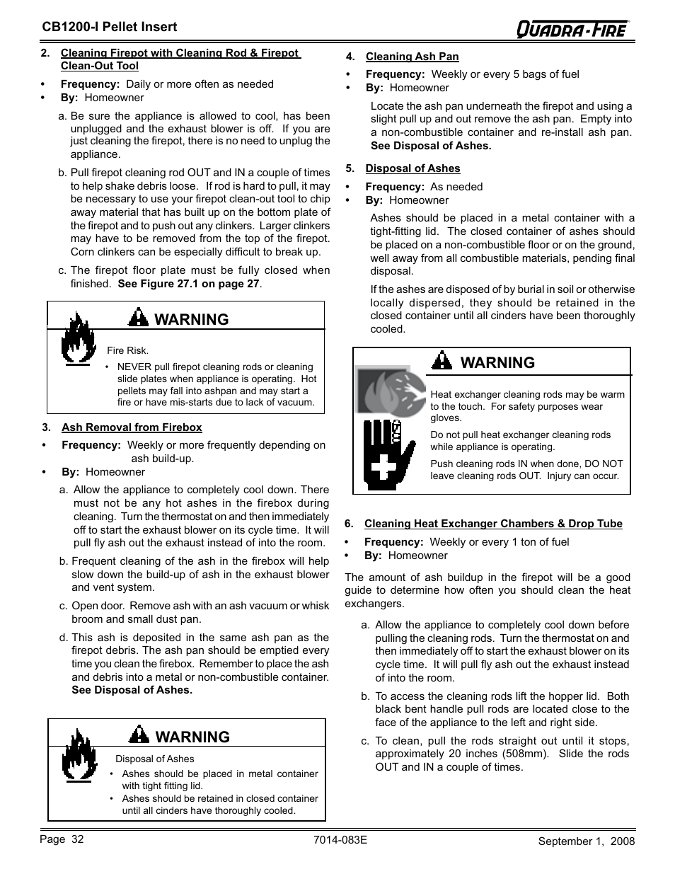 Warning | Hearth and Home Technologies CB1200I-B User Manual | Page 32 / 48