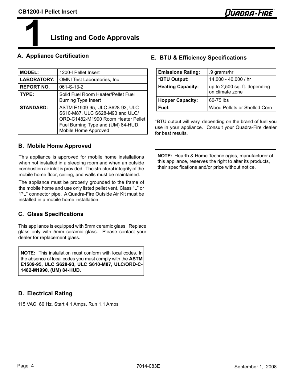 Hearth and Home Technologies CB1200I-B User Manual | Page 4 / 48