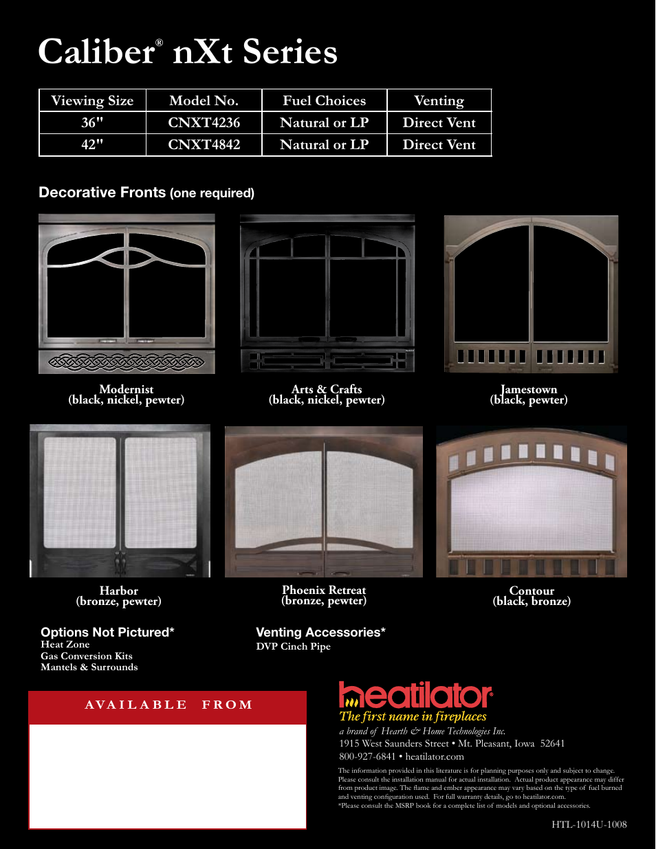 Caliber, Nxt series | Hearth and Home Technologies CNXT4236ILT/H User Manual | Page 4 / 4