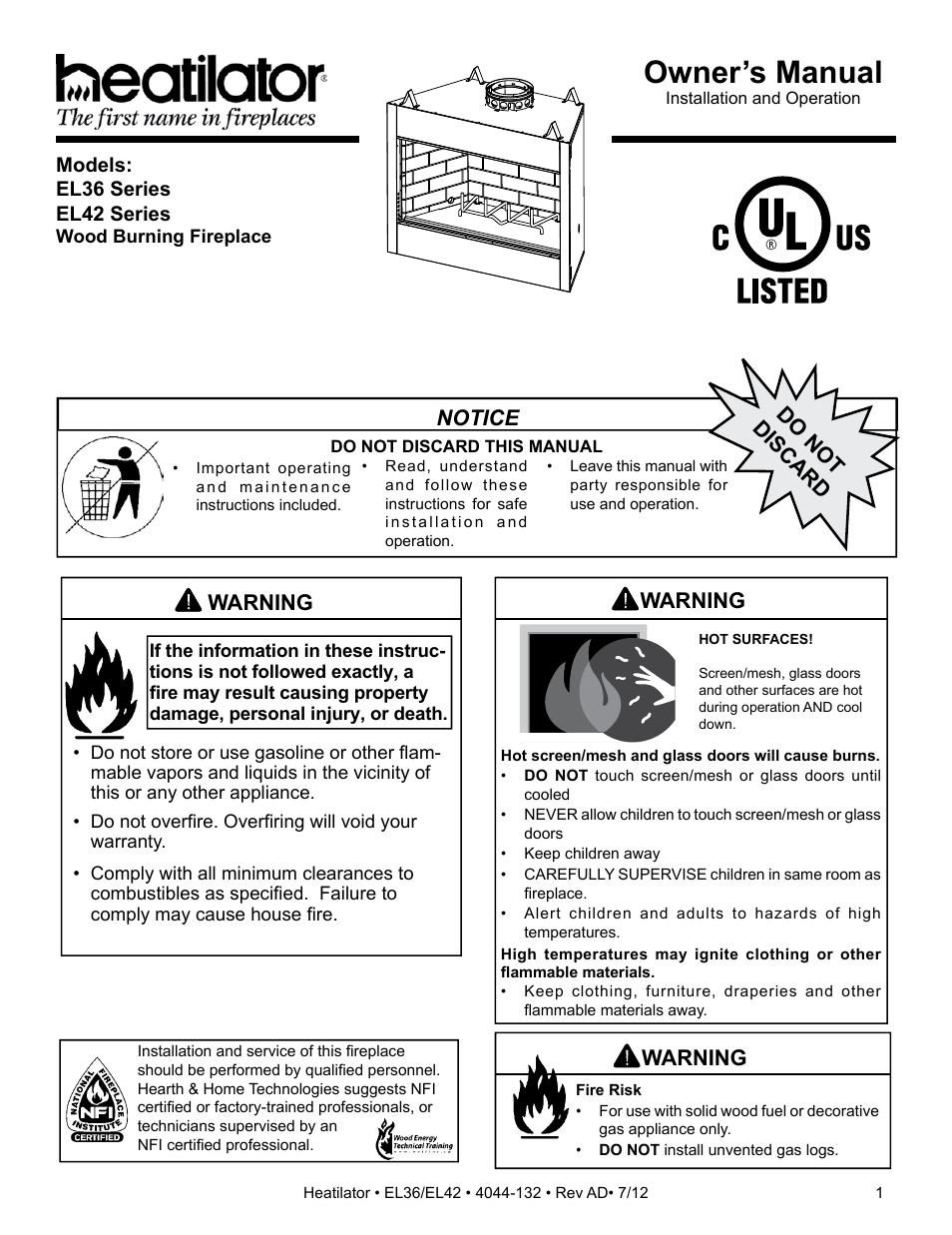 Hearth and Home Technologies EL36 User Manual | 54 pages