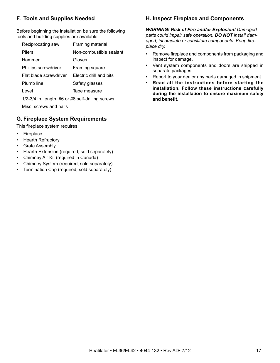 Hearth and Home Technologies EL36 User Manual | Page 17 / 54