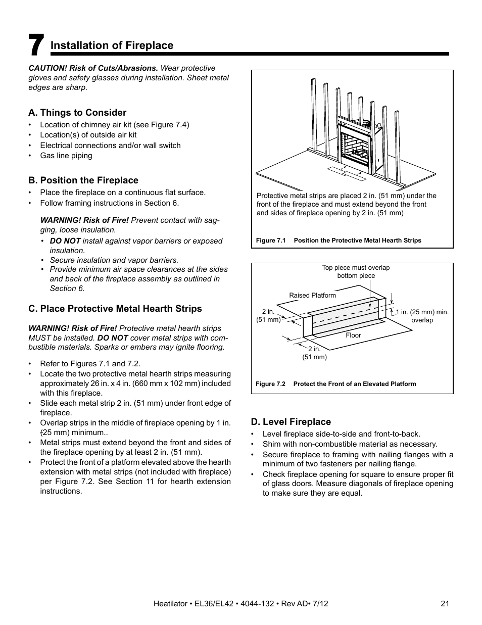Installation of fireplace | Hearth and Home Technologies EL36 User Manual | Page 21 / 54