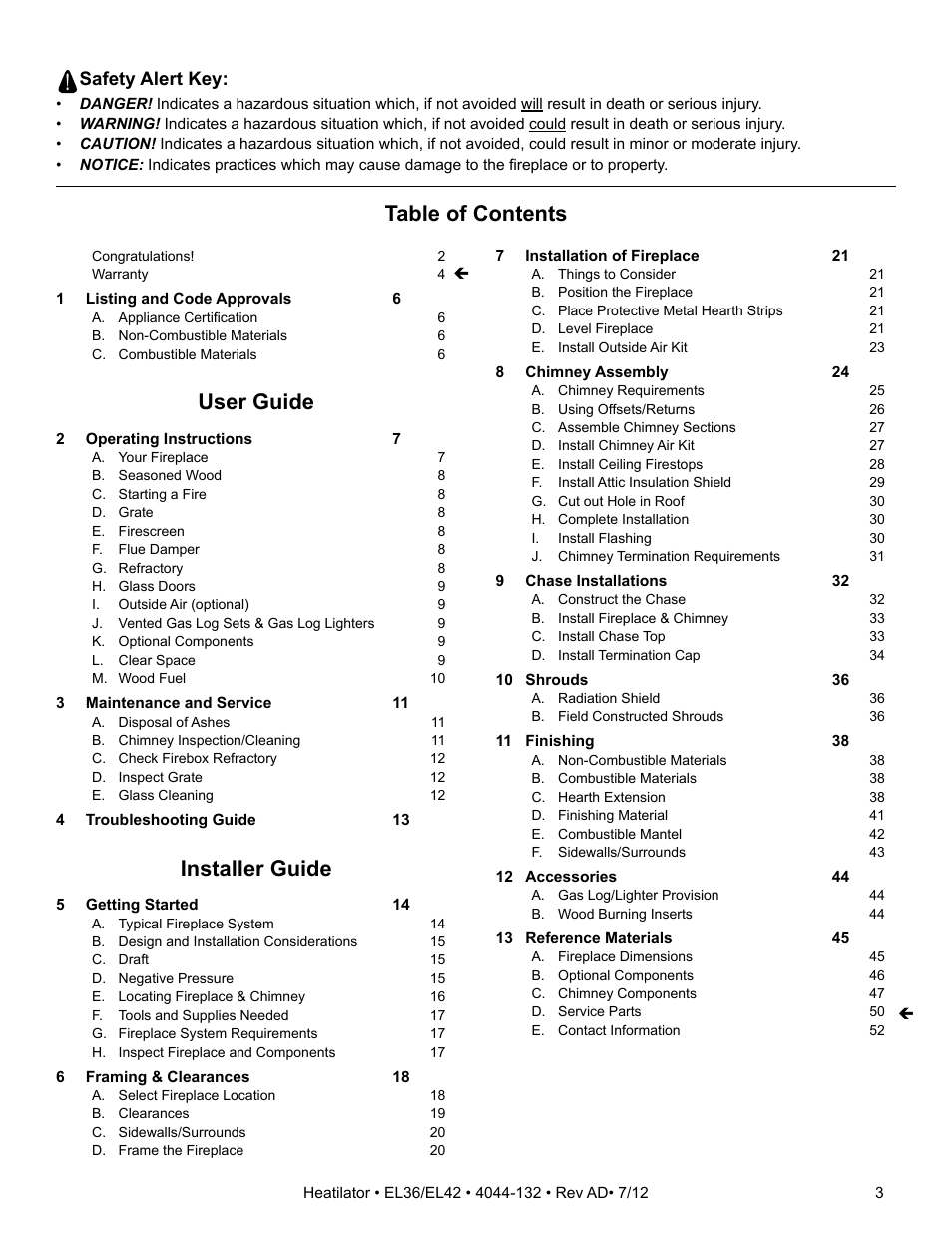 Hearth and Home Technologies EL36 User Manual | Page 3 / 54