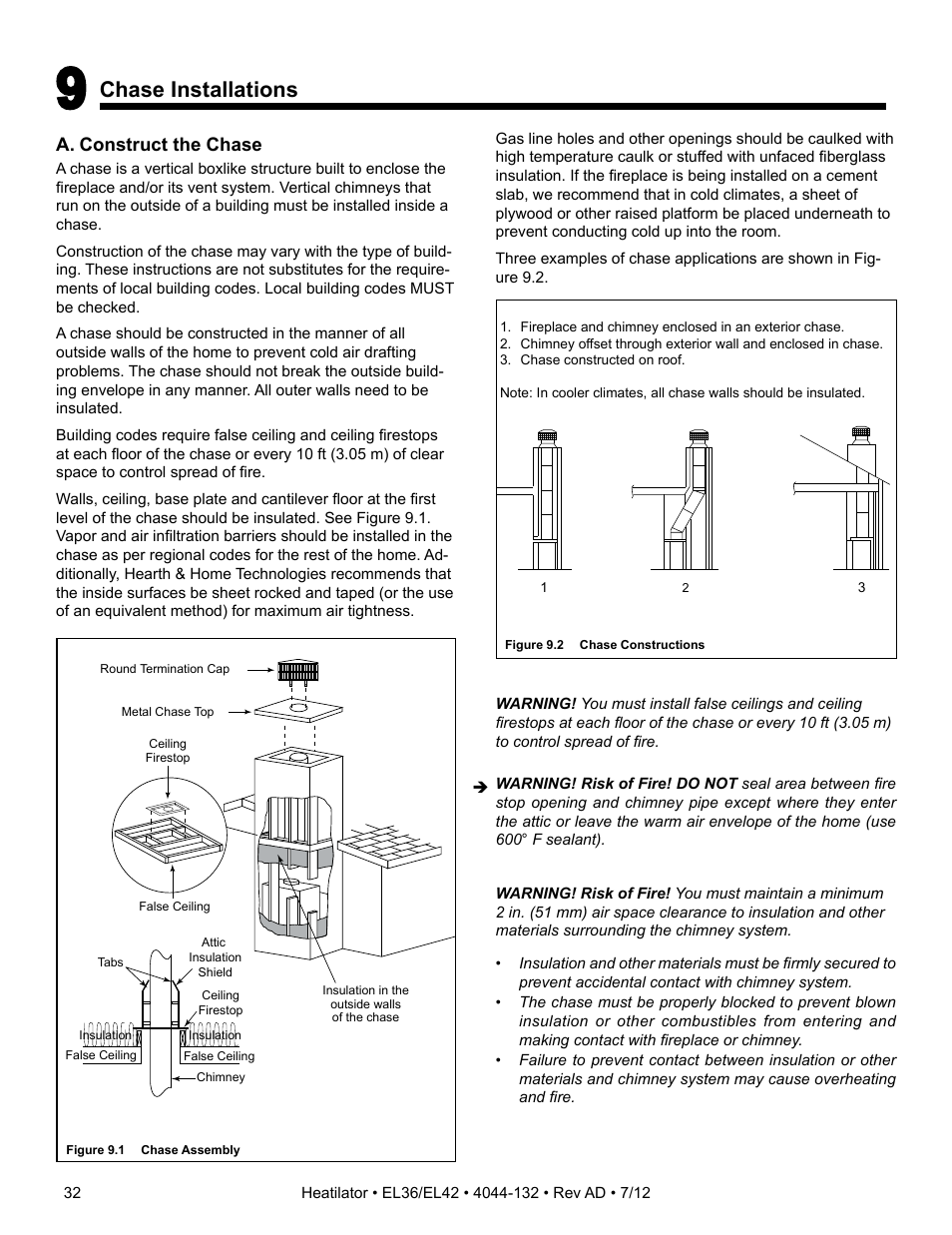 Chase installations | Hearth and Home Technologies EL36 User Manual | Page 32 / 54