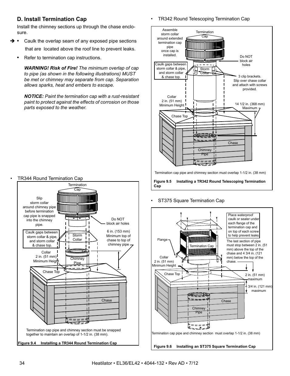 D. install termination cap | Hearth and Home Technologies EL36 User Manual | Page 34 / 54