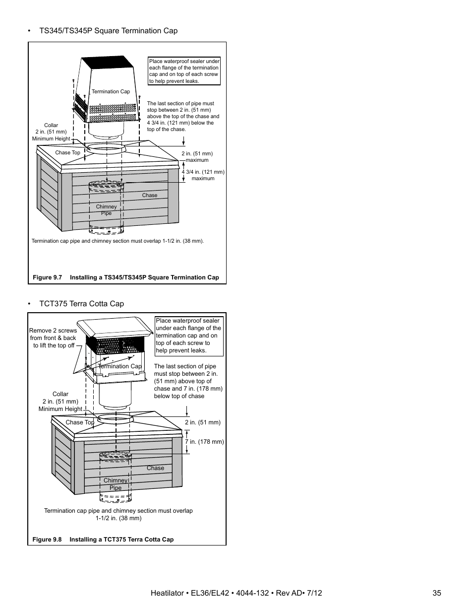 Tct375 terra cotta cap | Hearth and Home Technologies EL36 User Manual | Page 35 / 54