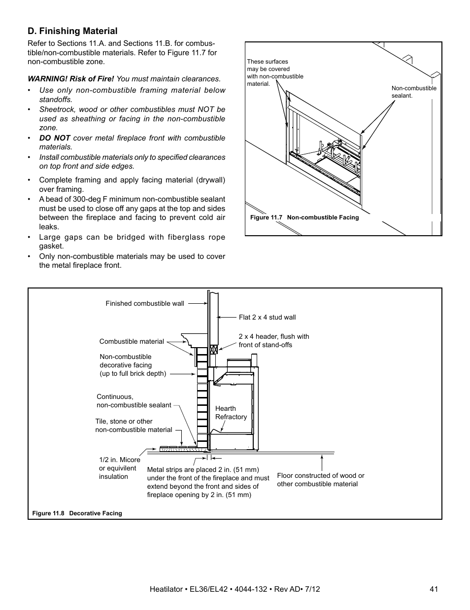 D. finishing material | Hearth and Home Technologies EL36 User Manual | Page 41 / 54