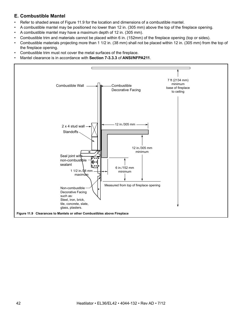 E. combustible mantel | Hearth and Home Technologies EL36 User Manual | Page 42 / 54