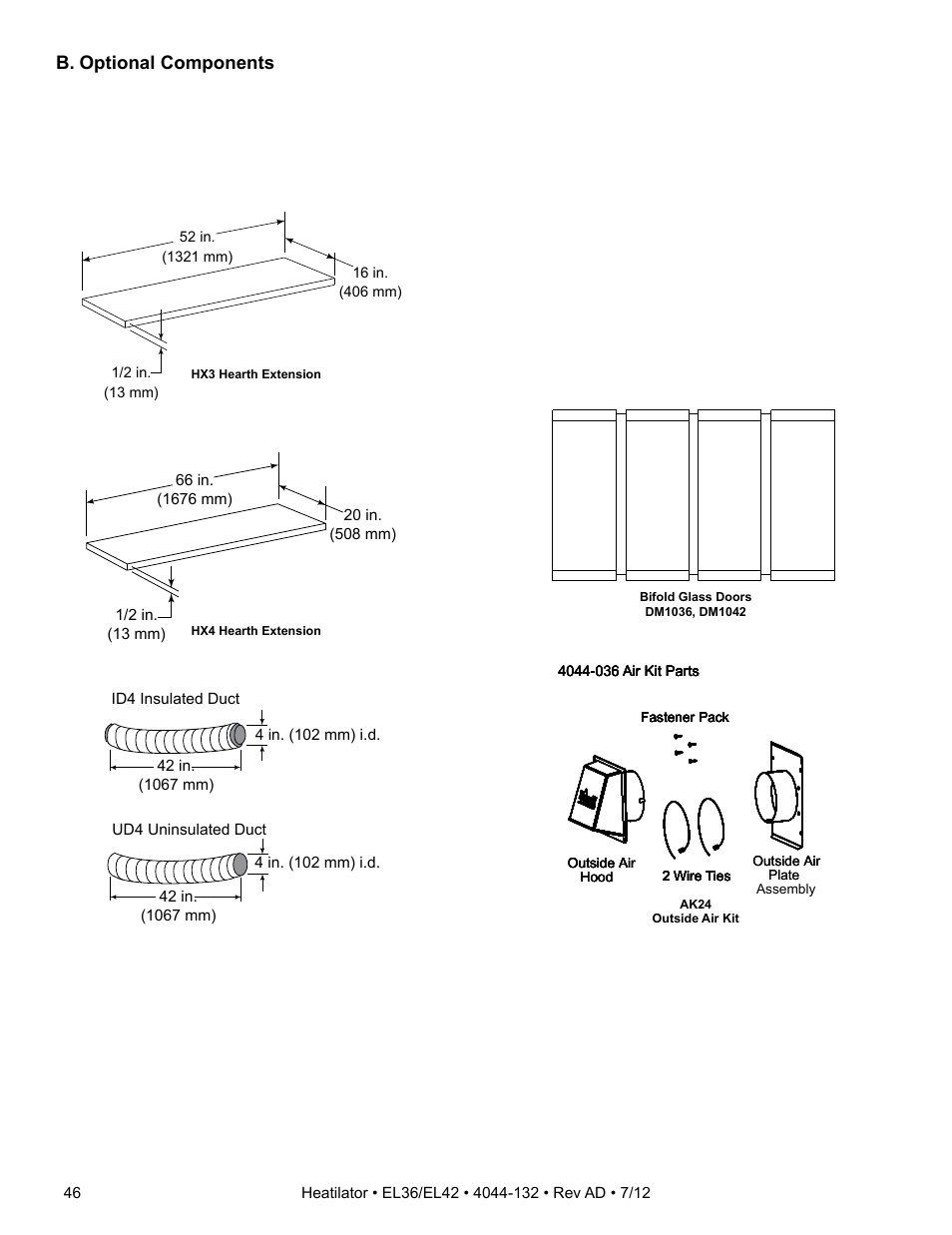 B. optional components | Hearth and Home Technologies EL36 User Manual | Page 46 / 54