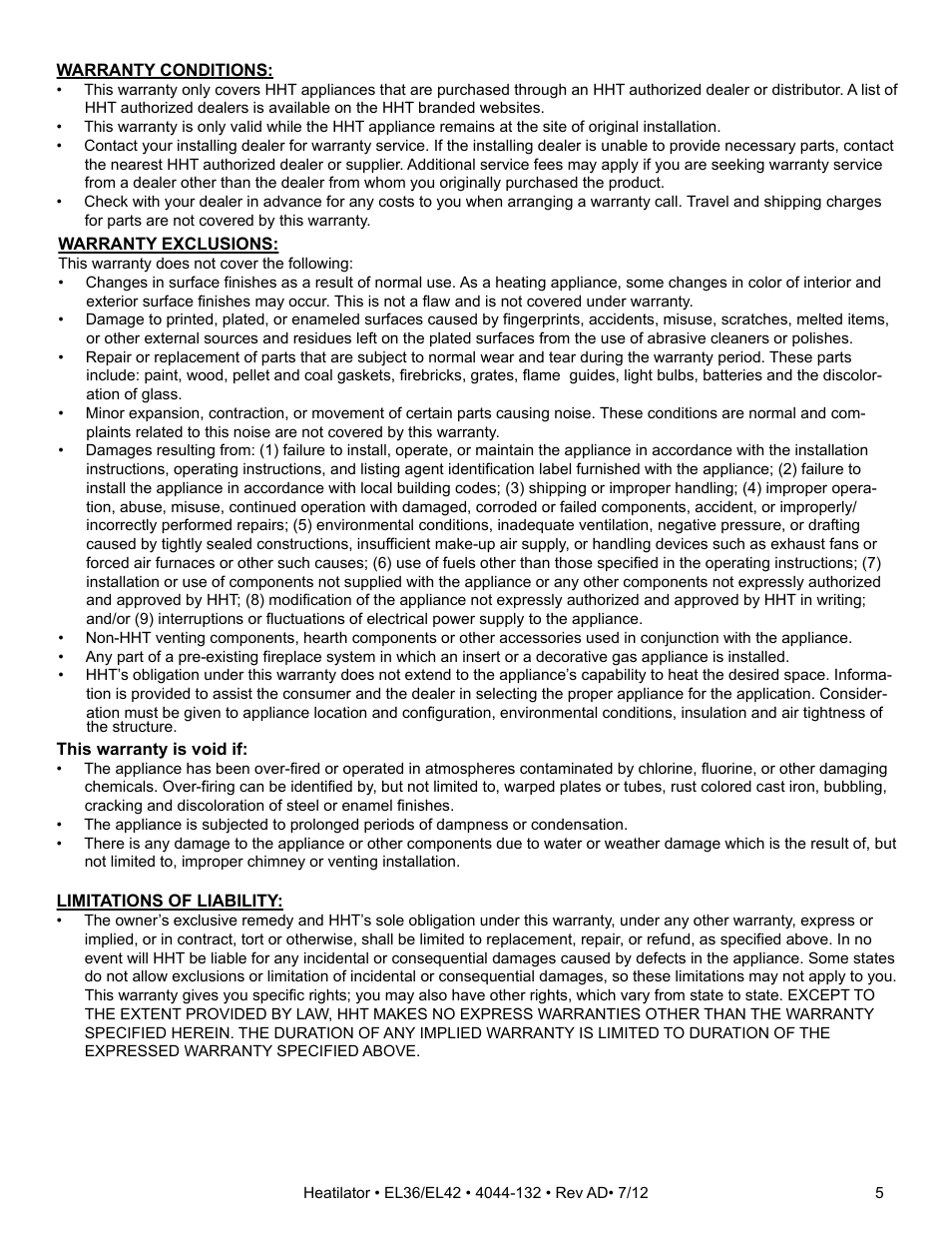 Hearth and Home Technologies EL36 User Manual | Page 5 / 54