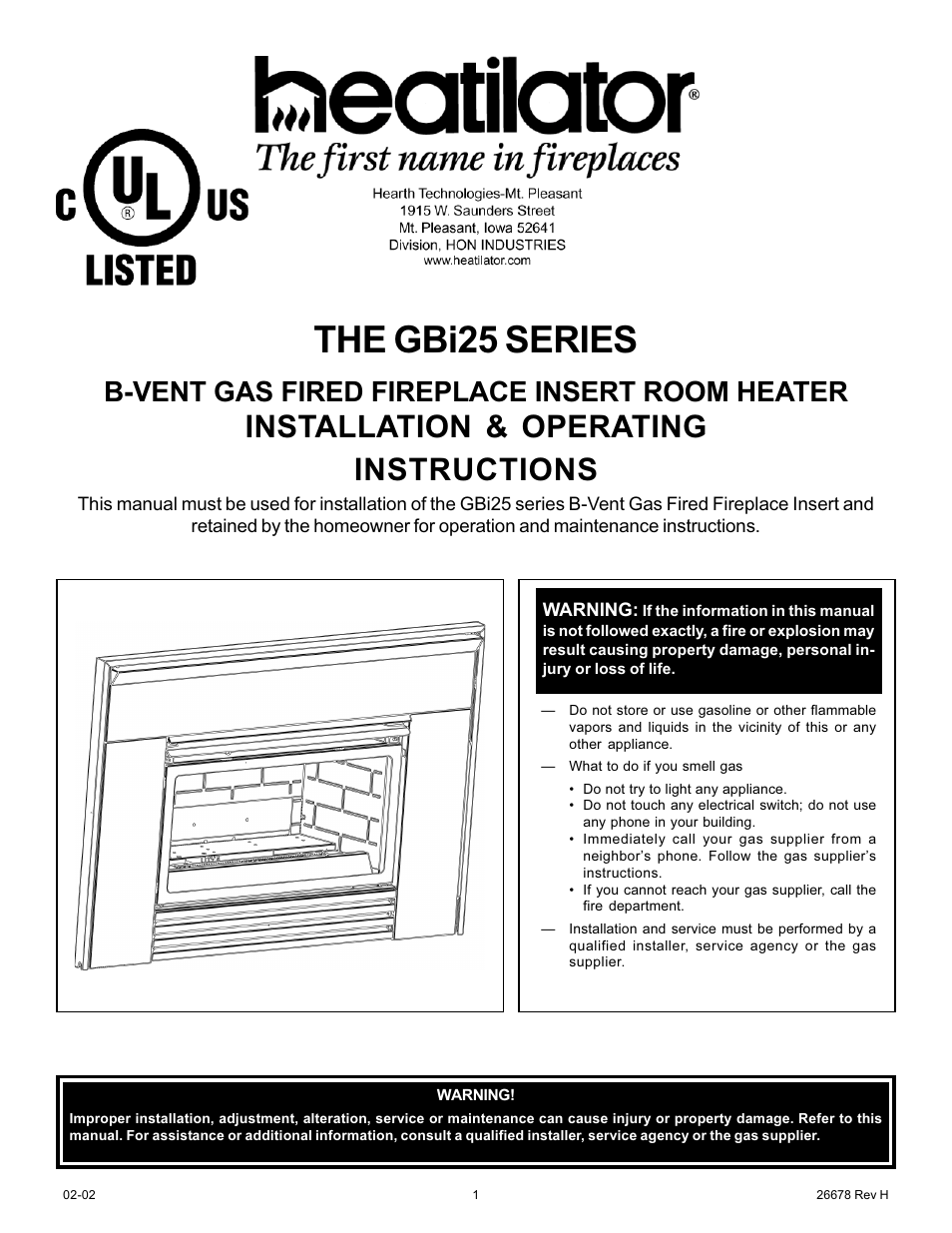 Hearth and Home Technologies GBI25 User Manual | 24 pages