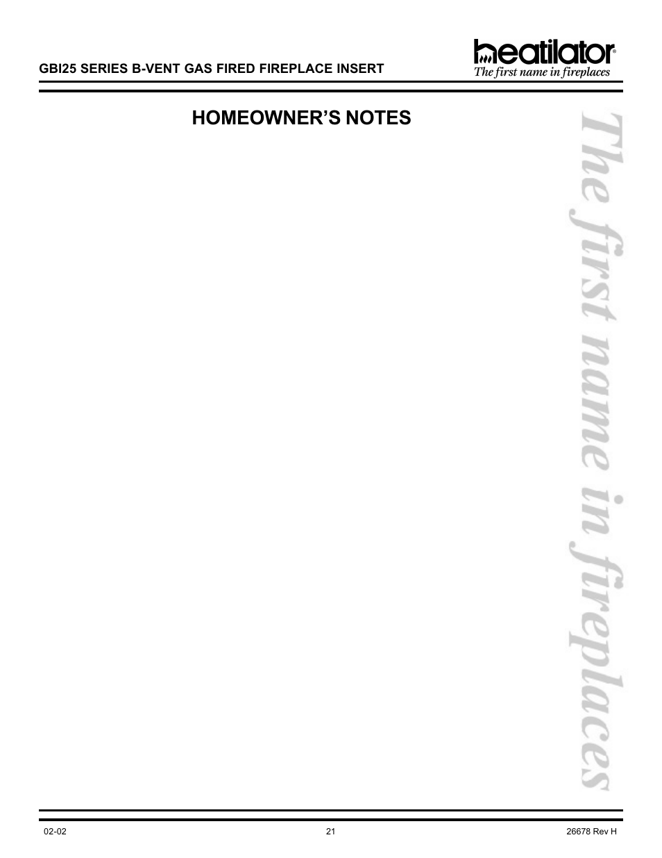 Hearth and Home Technologies GBI25 User Manual | Page 21 / 24