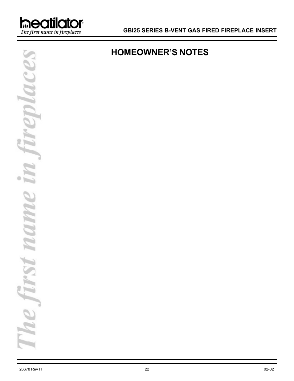 Hearth and Home Technologies GBI25 User Manual | Page 22 / 24