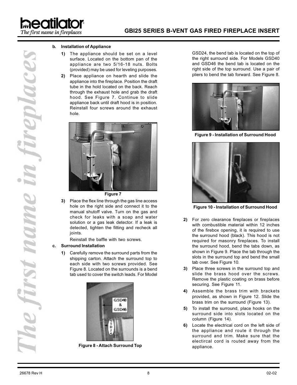 Surround, Gbi25 series b-vent gas fired fireplace insert | Hearth and Home Technologies GBI25 User Manual | Page 8 / 24