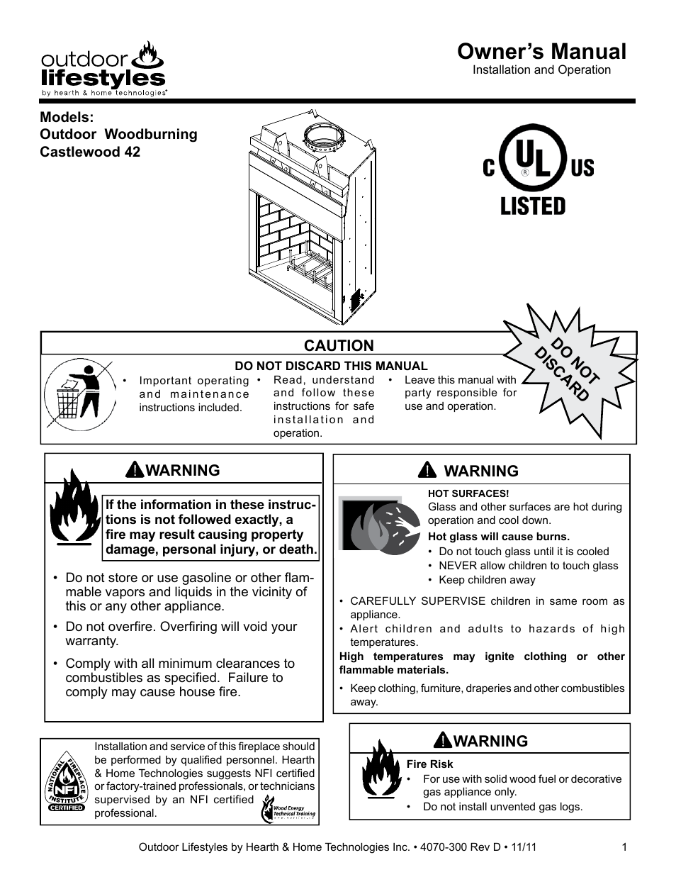 Hearth and Home Technologies CASTLEWOOD 42 User Manual | 43 pages