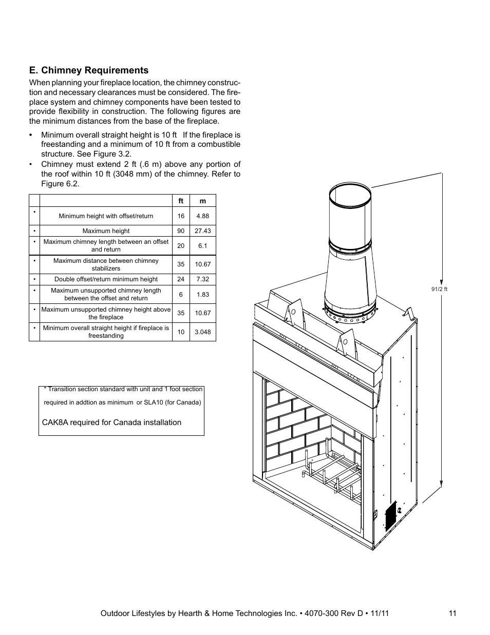 E. chimney requirements | Hearth and Home Technologies CASTLEWOOD 42 User Manual | Page 11 / 43