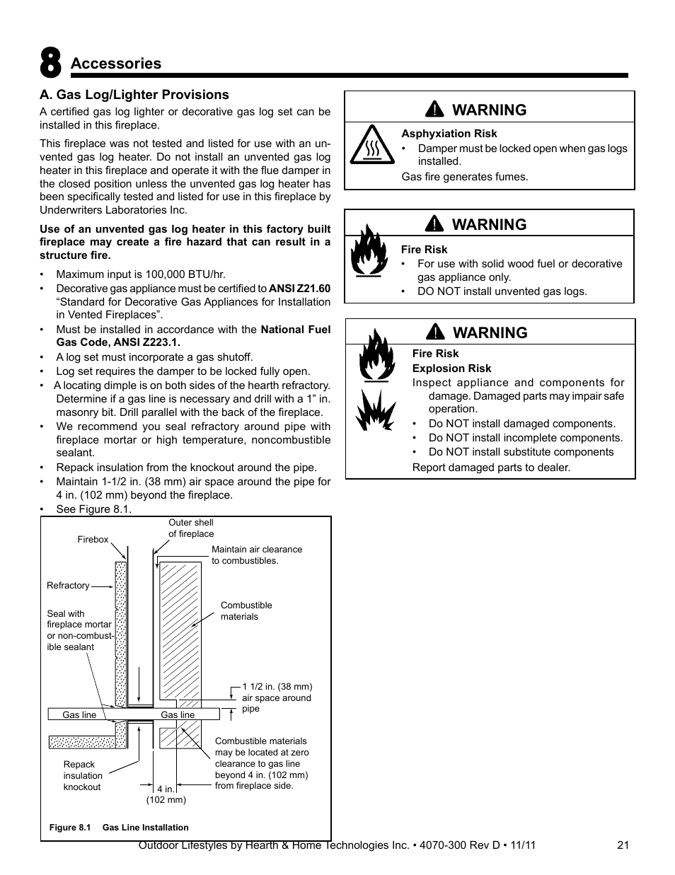Accessories, Warning | Hearth and Home Technologies CASTLEWOOD 42 User Manual | Page 21 / 43