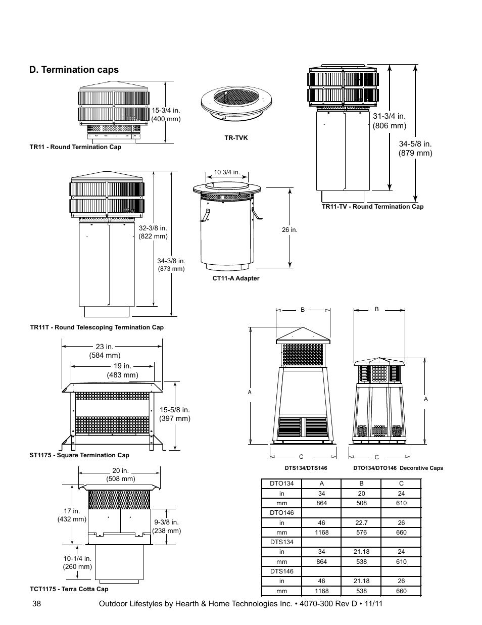 D. termination caps | Hearth and Home Technologies CASTLEWOOD 42 User Manual | Page 38 / 43