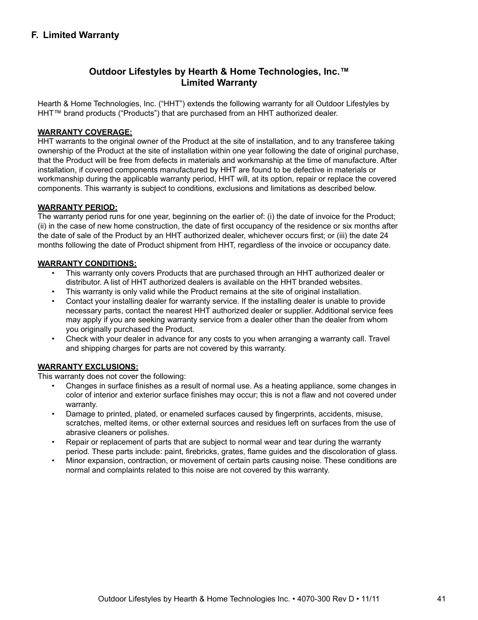 Hearth and Home Technologies CASTLEWOOD 42 User Manual | Page 41 / 43