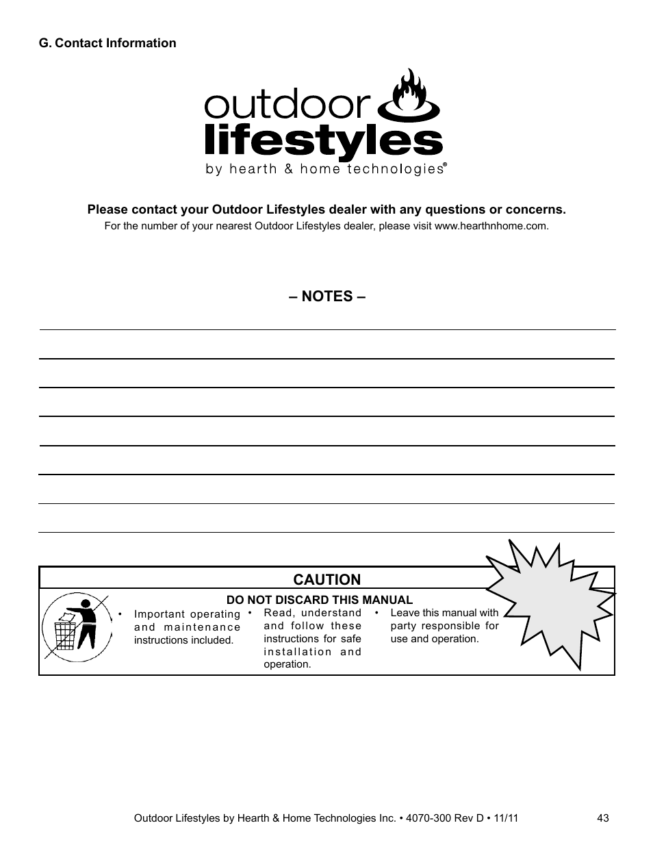 Caution, Do not discard | Hearth and Home Technologies CASTLEWOOD 42 User Manual | Page 43 / 43