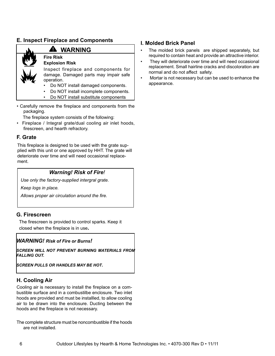 Warning | Hearth and Home Technologies CASTLEWOOD 42 User Manual | Page 6 / 43