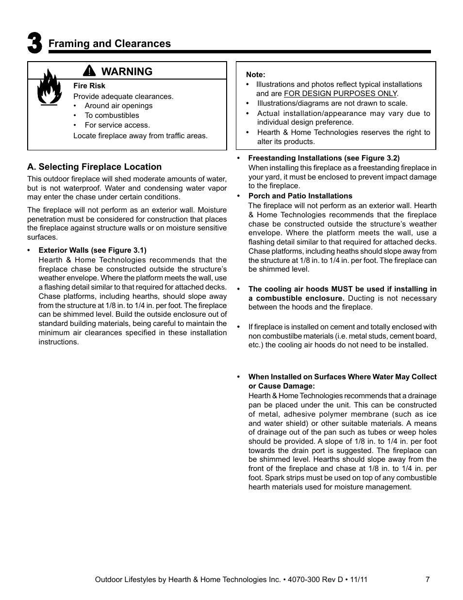 Framing and clearances, Warning | Hearth and Home Technologies CASTLEWOOD 42 User Manual | Page 7 / 43