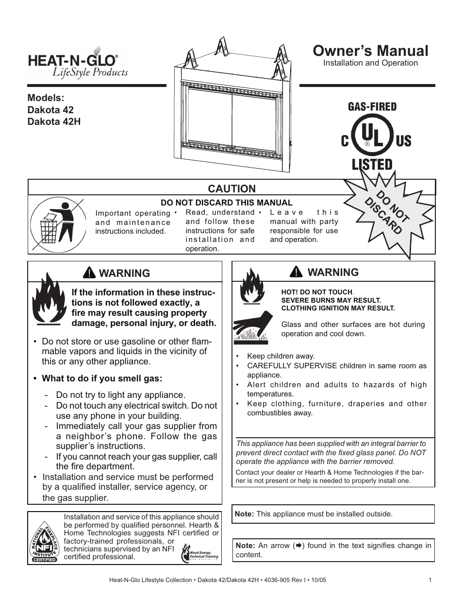 Hearth and Home Technologies Heat-N-Glo Dakota 42 User Manual | 36 pages