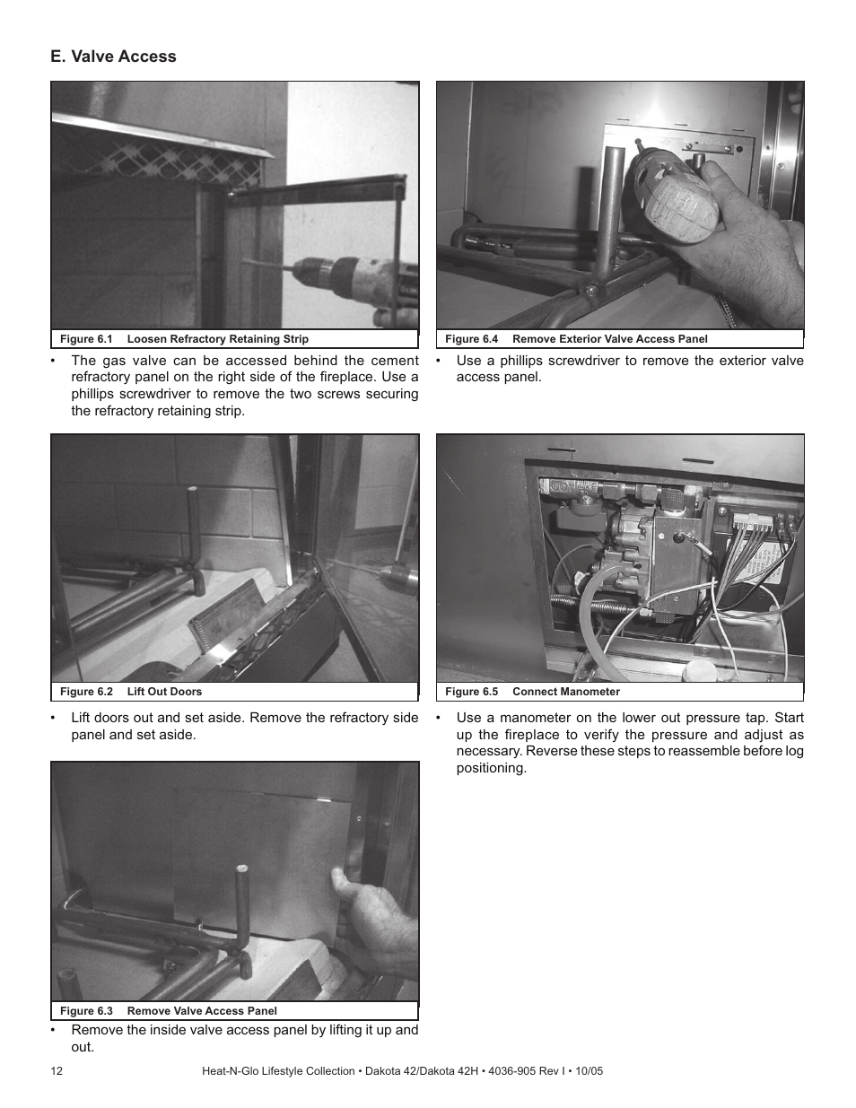 E. valve access | Hearth and Home Technologies Heat-N-Glo Dakota 42 User Manual | Page 12 / 36