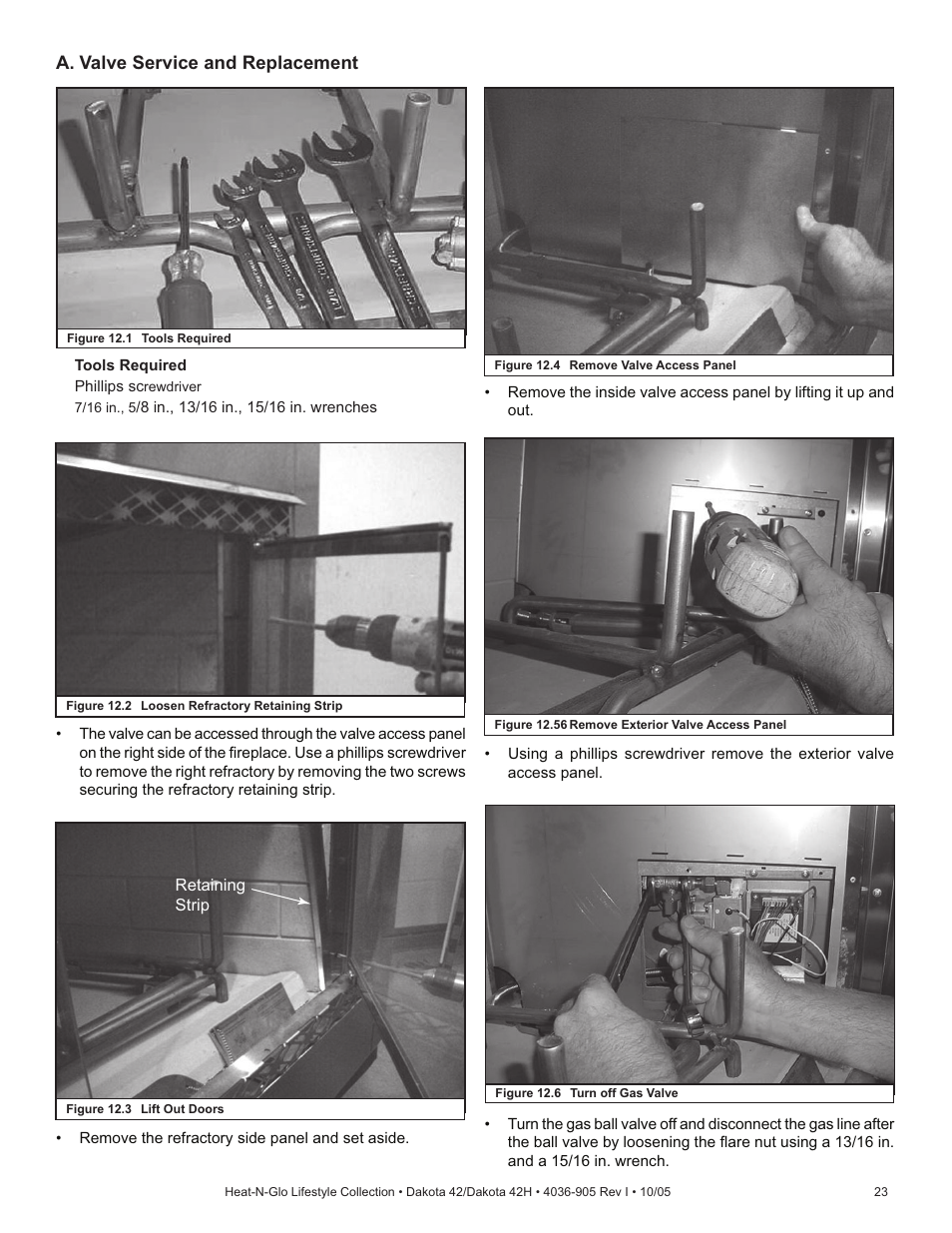 A. valve service and replacement | Hearth and Home Technologies Heat-N-Glo Dakota 42 User Manual | Page 23 / 36